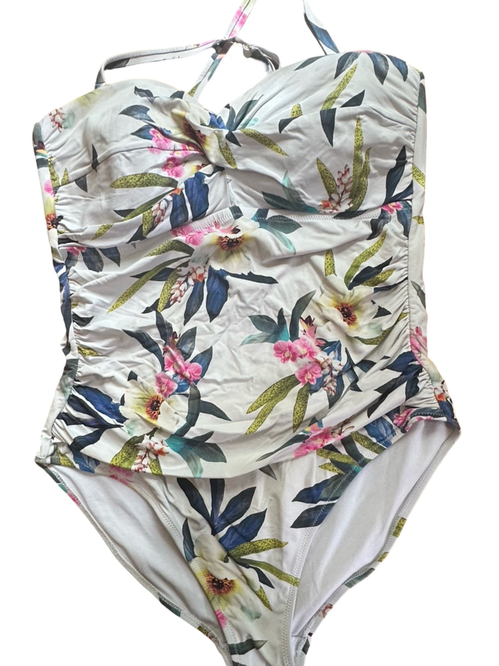 Leilani Plus size tummy control White Floral One-Piece Swimsuit size 16
